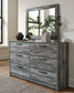 Baystorm Queen Panel Bed with 2 Storage Drawers with Mirrored Dresser and Nightstand