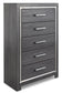 Lodanna Queen/Full Upholstered Panel Headboard Bed with Mirrored Dresser, Chest and Nightstand