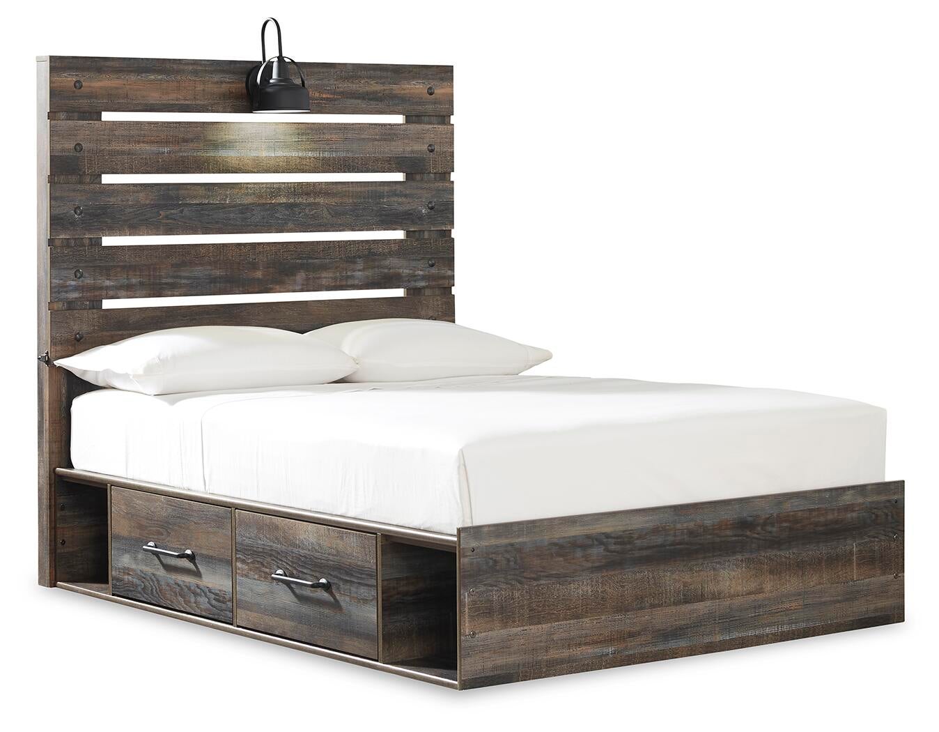 Drystan Full Panel Bed with 4 Storage Drawers with Mirrored Dresser