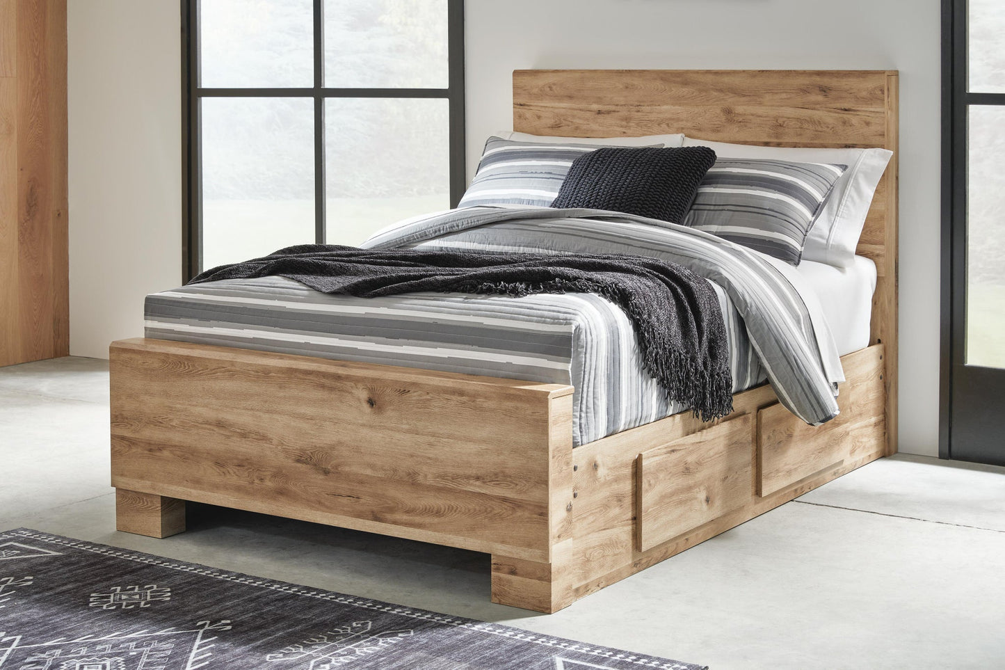 Hyanna Full Panel Bed with 2 Side Storage, Dresser, Mirror and Nightstand