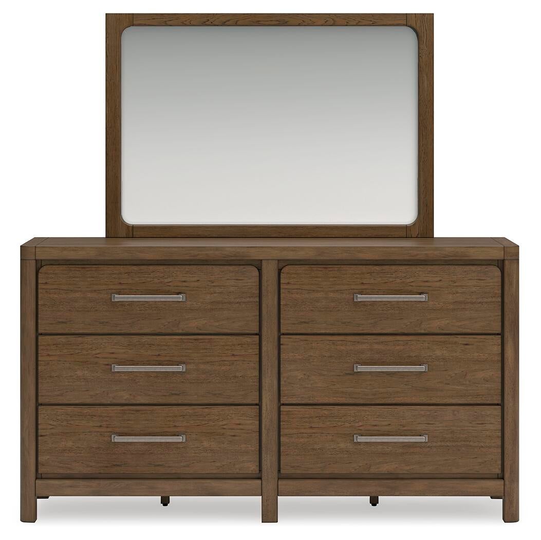 Cabalynn King Panel Bed with Storage with Mirrored Dresser and Nightstand