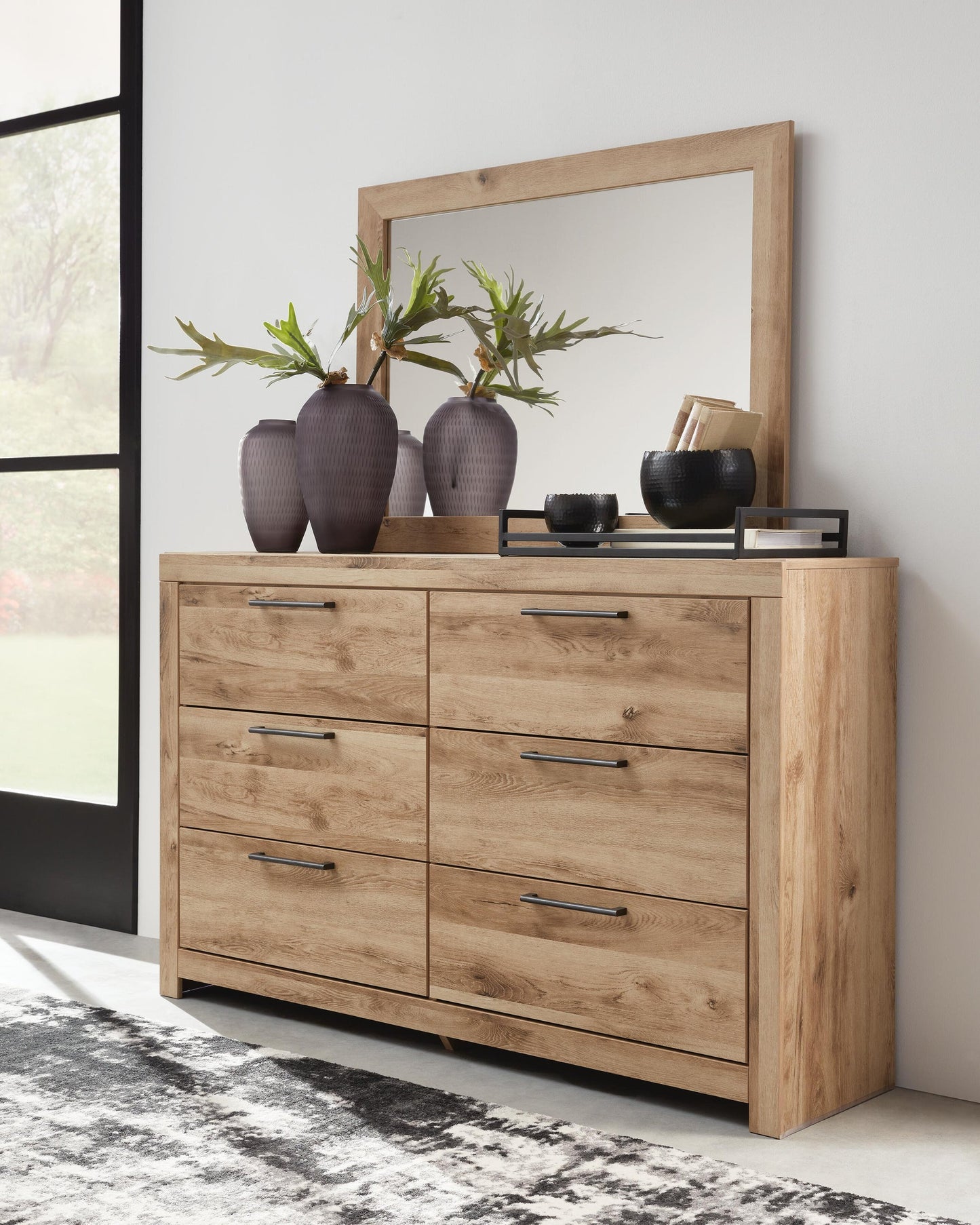 Hyanna Full Panel Bed with 1 Side Storage, Dresser, Mirror, Chest and Nightstand