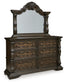 Maylee Queen Upholstered Bed with Mirrored Dresser and Nightstand