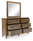 Sturlayne Queen Upholstered Panel Bed, Dresser, Mirror, Chest and Nightstand