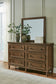 Sturlayne Queen Upholstered Panel Bed, Dresser, Mirror, Chest and Nightstand