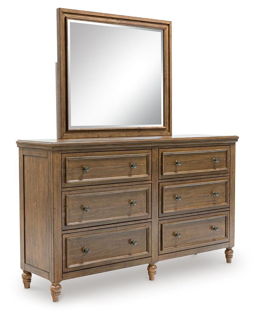 Sturlayne Queen Upholstered Panel Bed, Dresser and Mirror