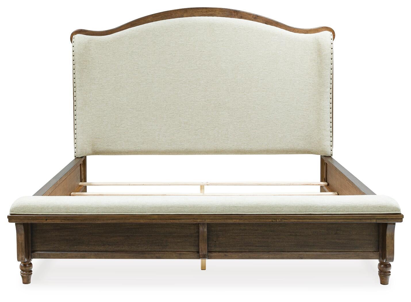 Sturlayne Queen Upholstered Panel Bed, Dresser, Mirror and Nightstand