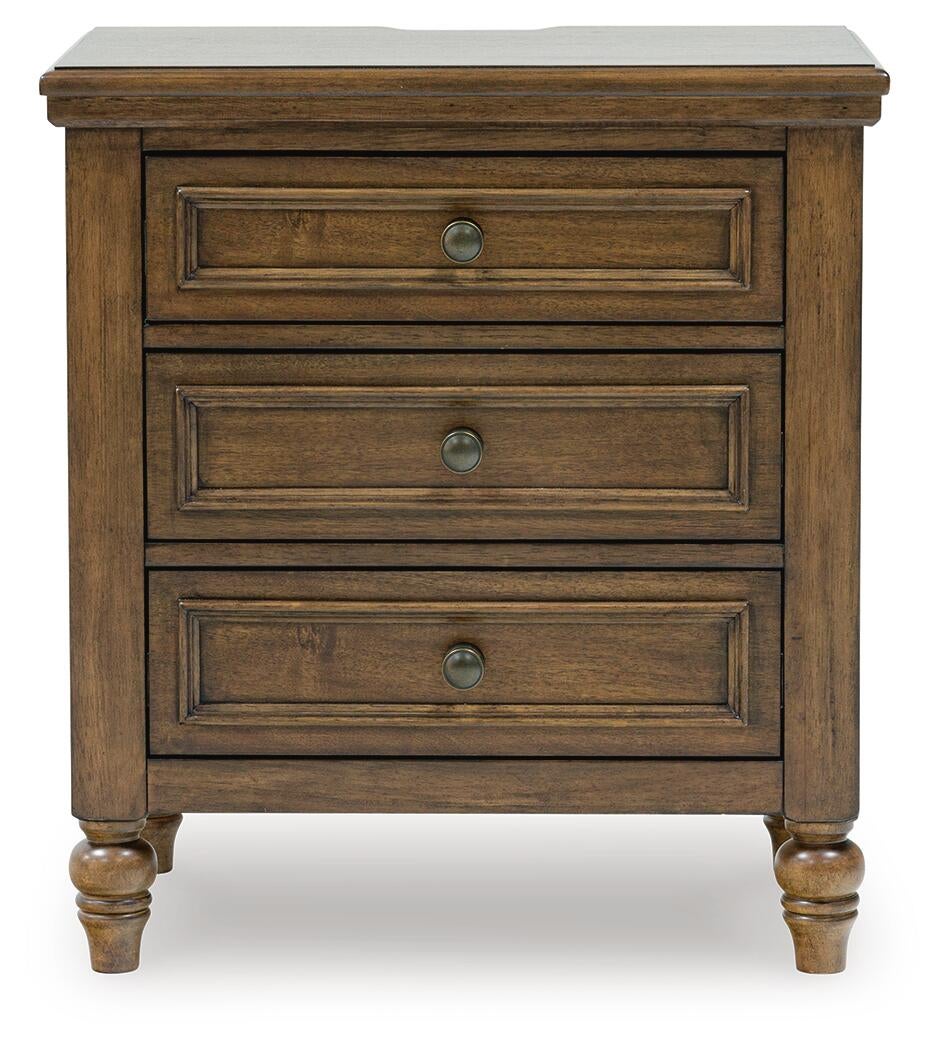 Sturlayne California King Upholstered Panel Bed, Dresser, Mirror, Chest and Nightstand