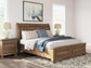 Vandenmore California King Storage Sleigh Bed with Mirrored Dresser and Nightstand
