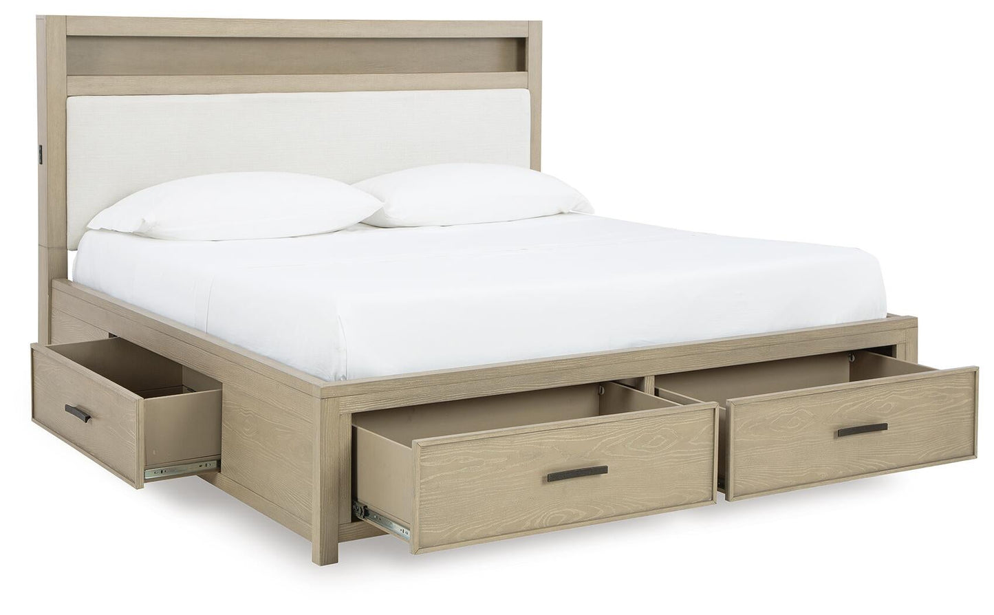 Calmoro King Bookcase Bed with Mirrored Dresser