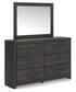Delmorta King Panel Bed, Dresser and Mirror