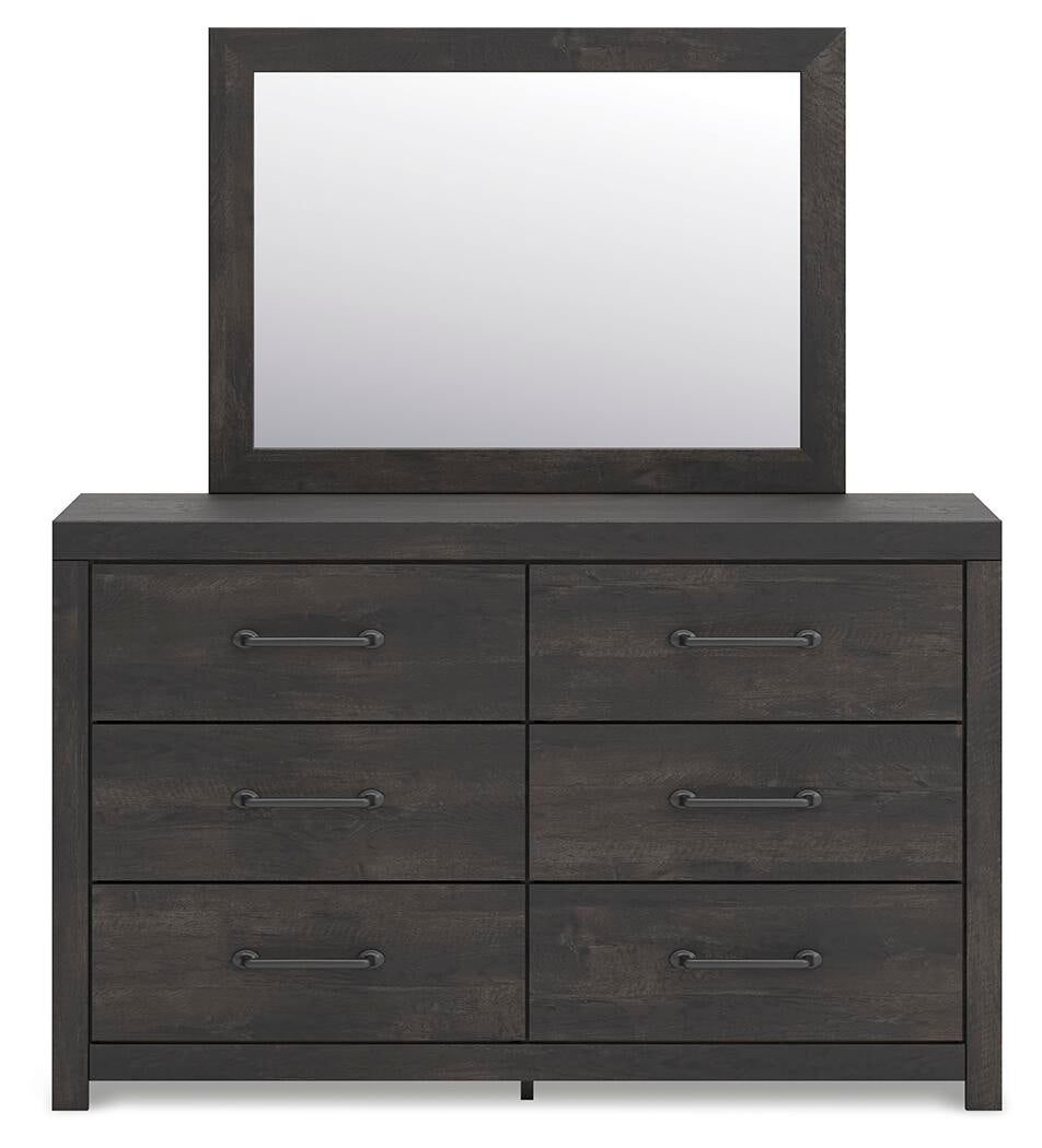 Delmorta Full Panel Storage Bed, Dresser, Mirror and Nightstand