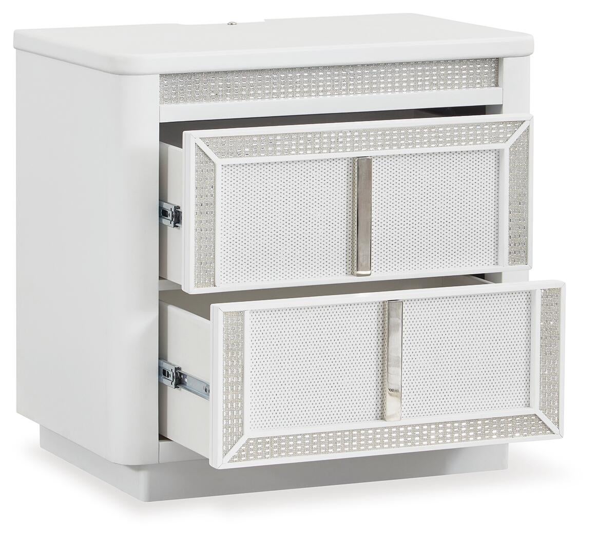 Chalanna King Upholstered Storage Bed, Dresser, Mirror, Chest and Nightstand