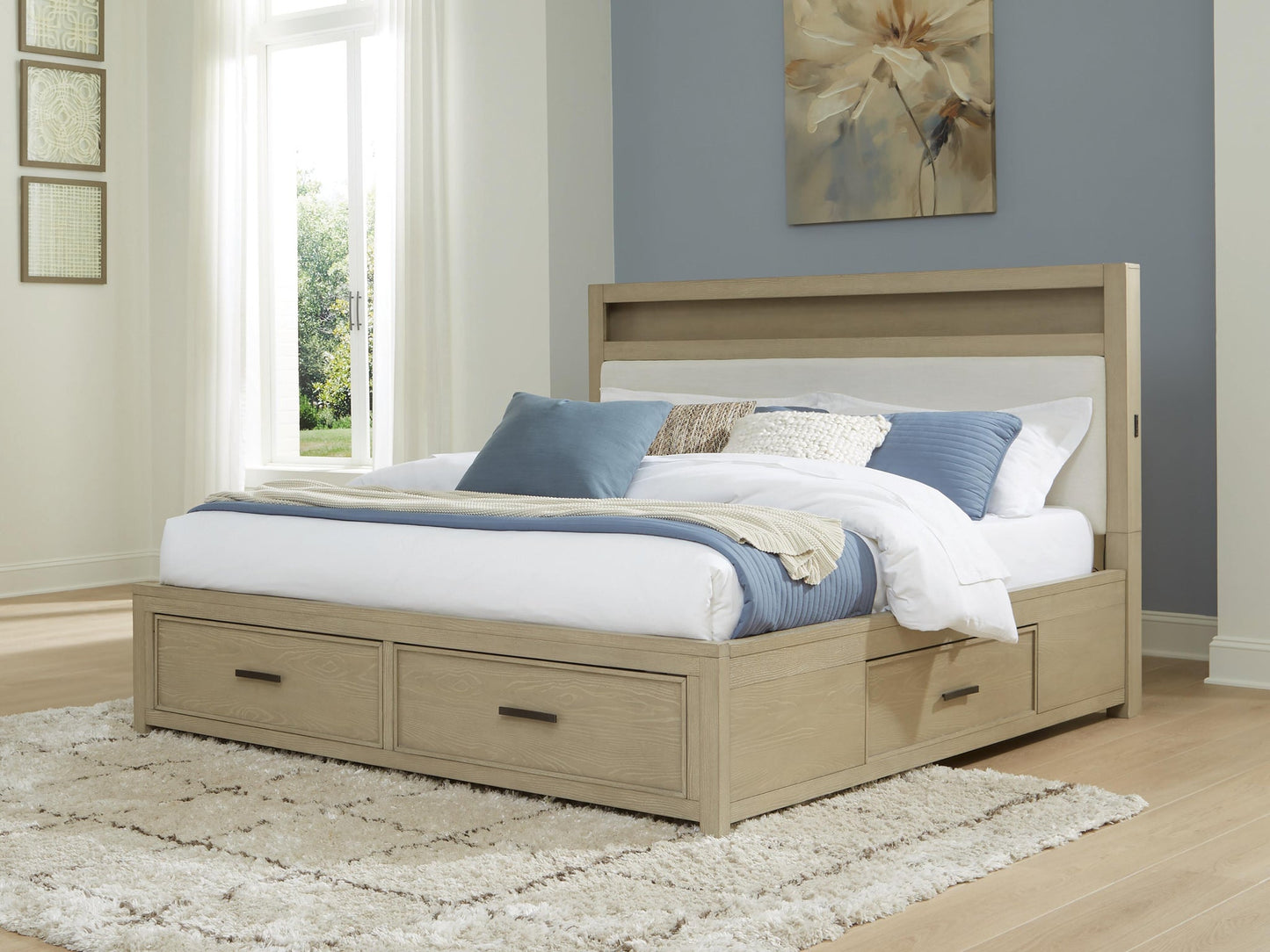 Calmoro Queen Bookcase Bed with Mirrored Dresser
