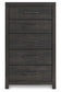 Delmorta Queen Panel Bed, Dresser, Mirror, Chest and Nightstand