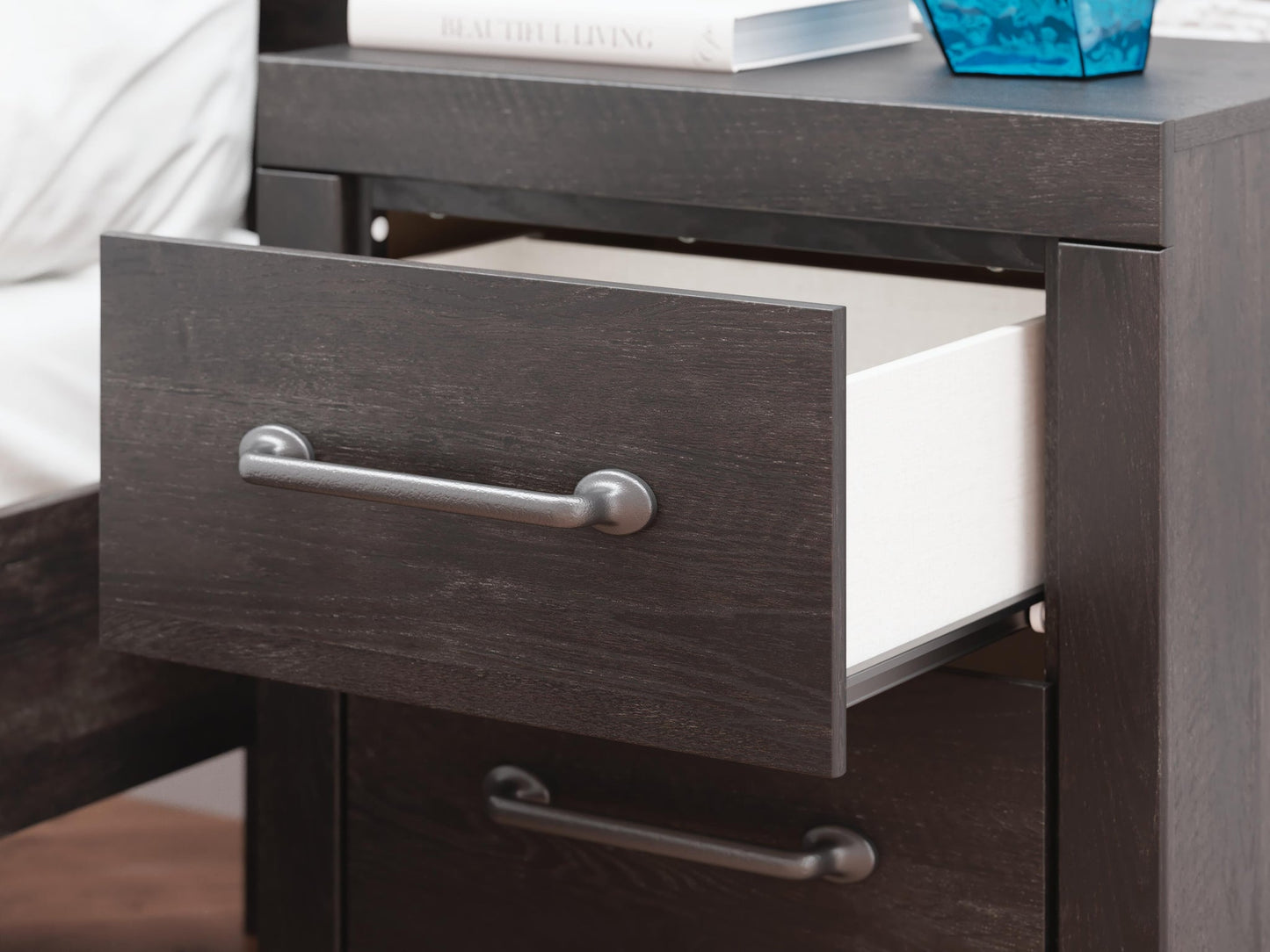 Delmorta Queen Panel Bed, Dresser, Mirror, Chest and Nightstand