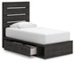Delmorta Twin Panel Storage Bed, Dresser and Mirror