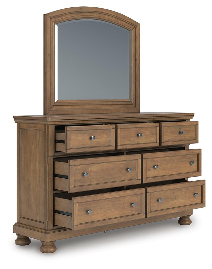 Vandenmore King Storage Sleigh Bed with Mirrored Dresser