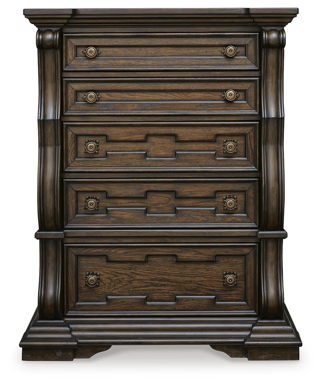 Maylee King Canopy Bed, Dresser, Mirror, Chest and Nightstand