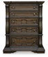 Maylee King Canopy Bed, Dresser, Mirror, Chest and Nightstand