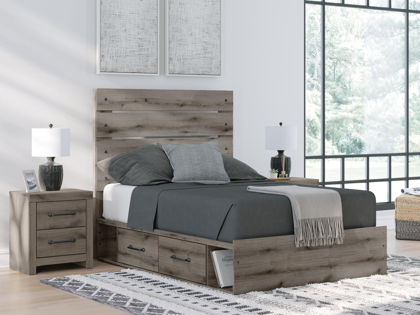 Urbanoore Full Panel Storage Bed, Dresser, Mirror and Nightstand