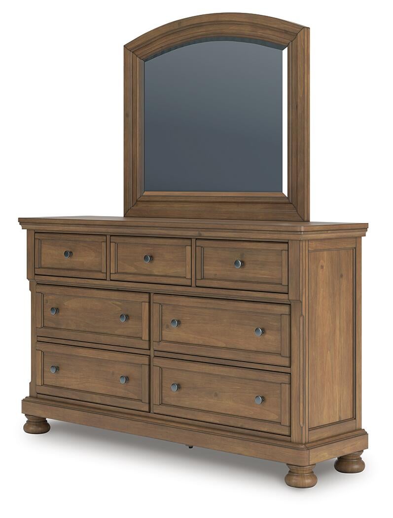 Vandenmore California King Panel Bed with Mirrored Dresser and Nightstand