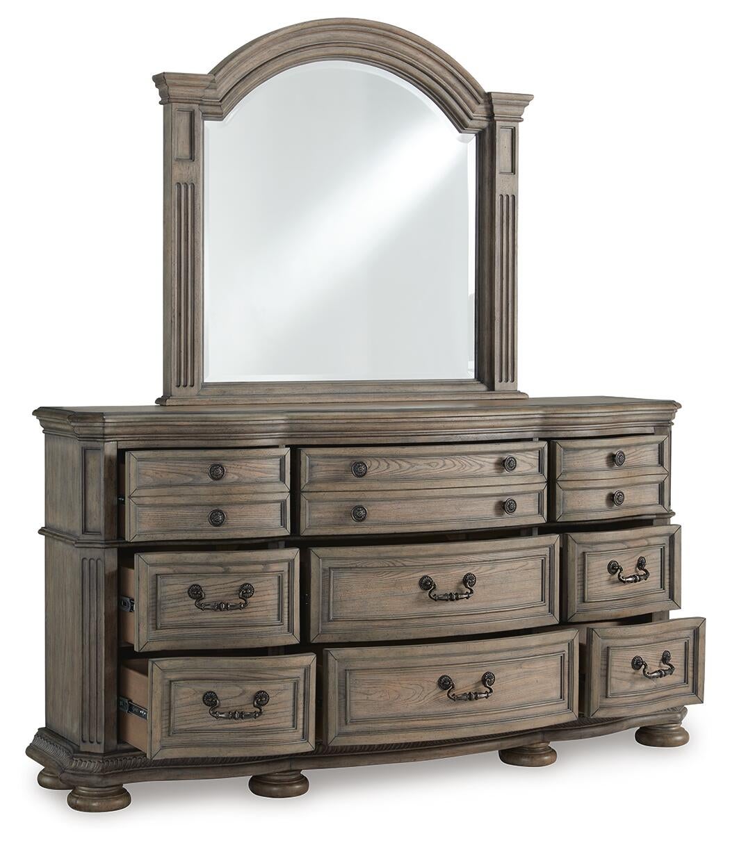 Ardenfield Queen Upholstered Sleigh Bed, Dresser, Mirror and Nightstand