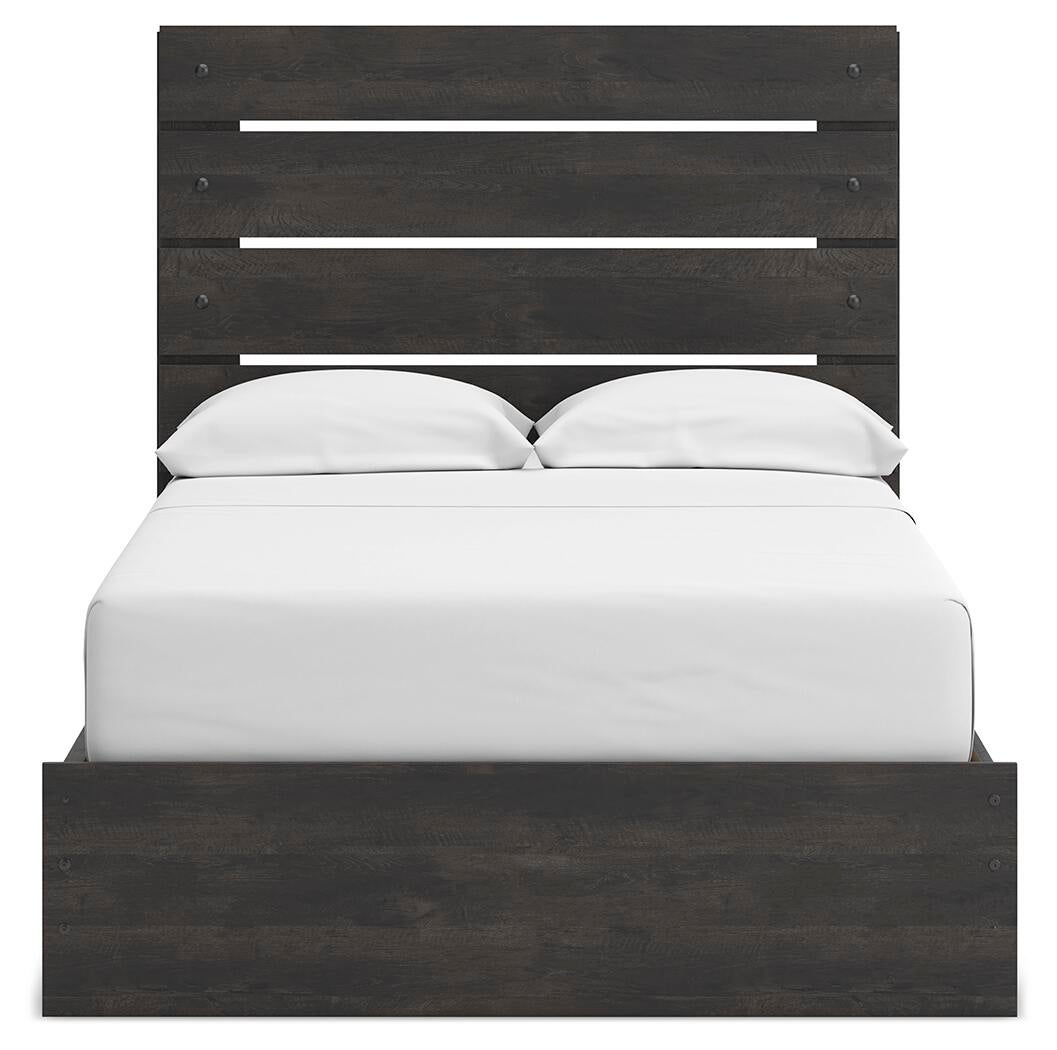Delmorta Full Panel Storage Bed, Dresser, Mirror, Chest and Nightstand