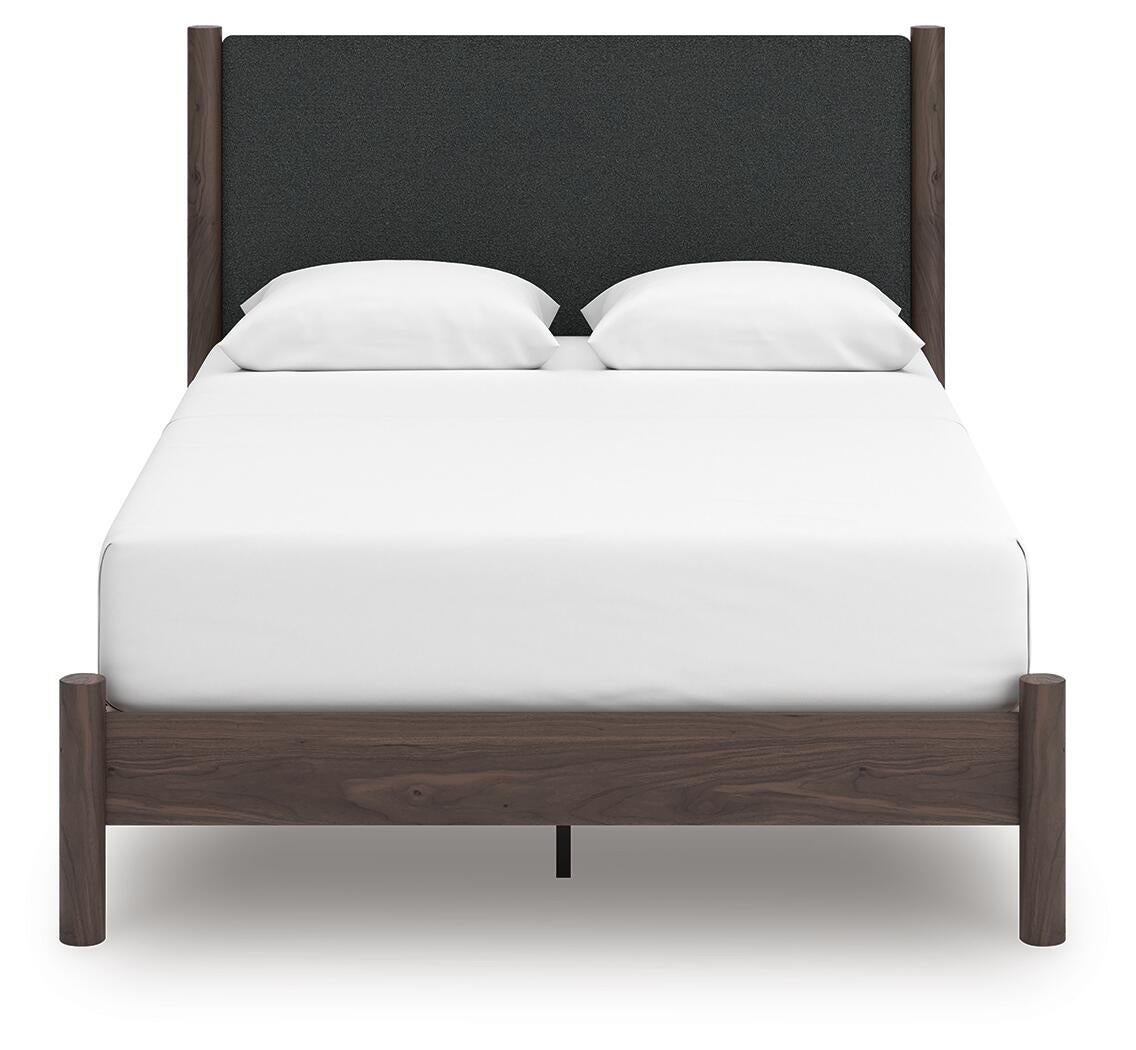 Cadmori Queen Upholstered Panel Platform Bed, Dresser and Mirror