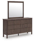 Cadmori King Upholstered Panel Platform Bed, Dresser and Mirror