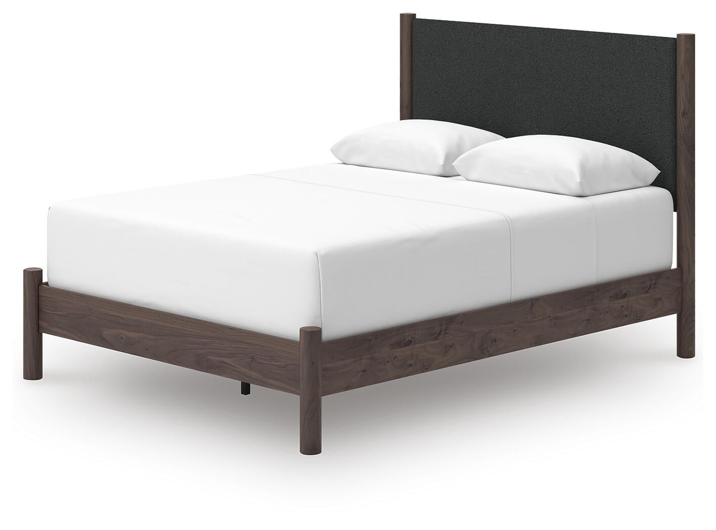 Cadmori Queen Upholstered Panel Bed, Dresser, Mirror and Nightstand