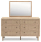 Cielden Queen Upholstered Bed with Roll Slats, Dresser, Mirror and Nightstand