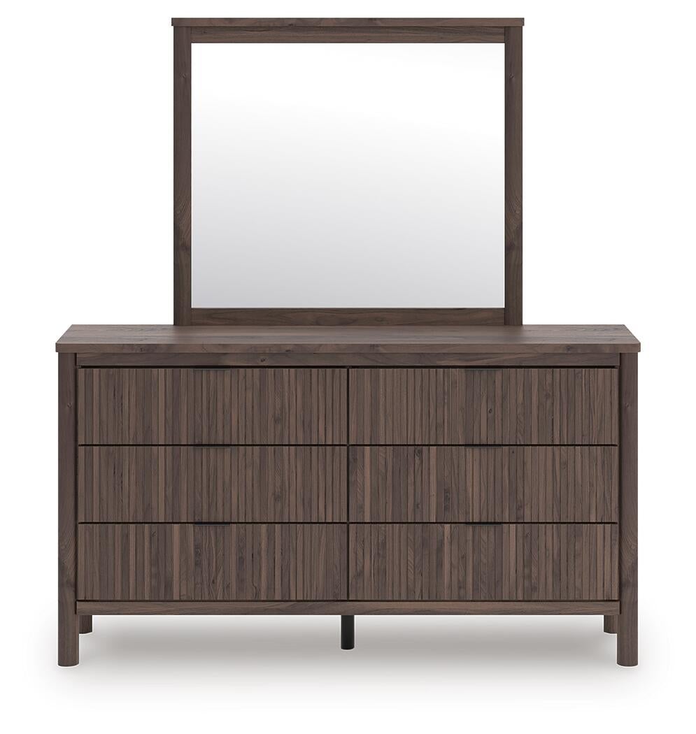 Cadmori Queen Upholstered Panel Platform Bed, Dresser, Mirror and Nightstand