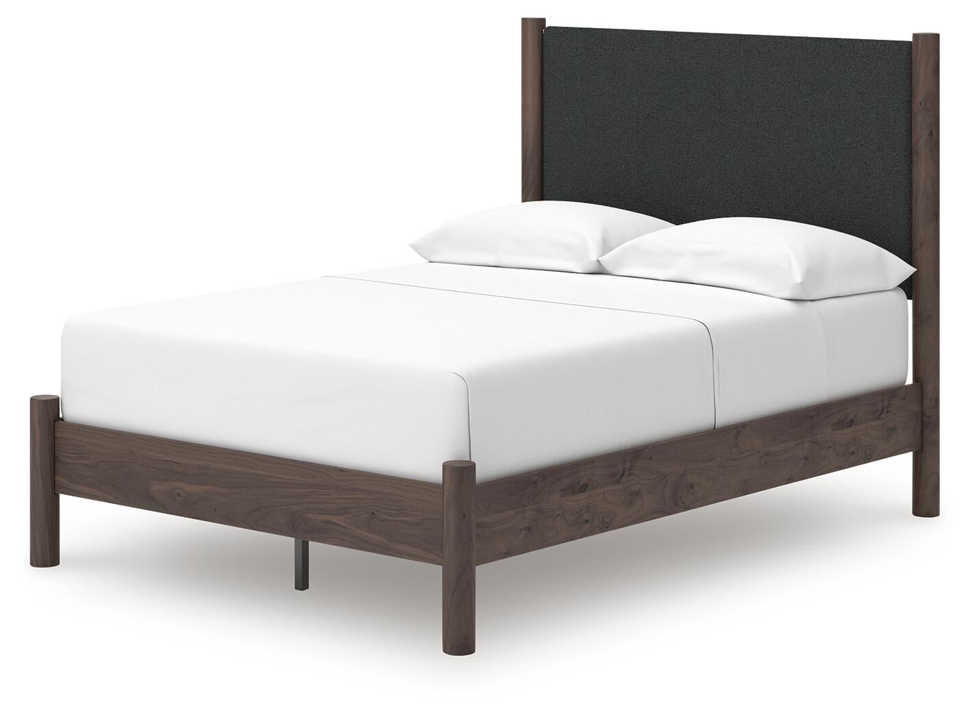 Cadmori Full Upholstered Panel Platform Bed, Dresser and Mirror