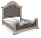 Andonhall King Upholstered Panel Bed with Mirrored Dresser and Nightstand