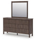 Cadmori Queen Upholstered Panel Bed, Dresser and Mirror