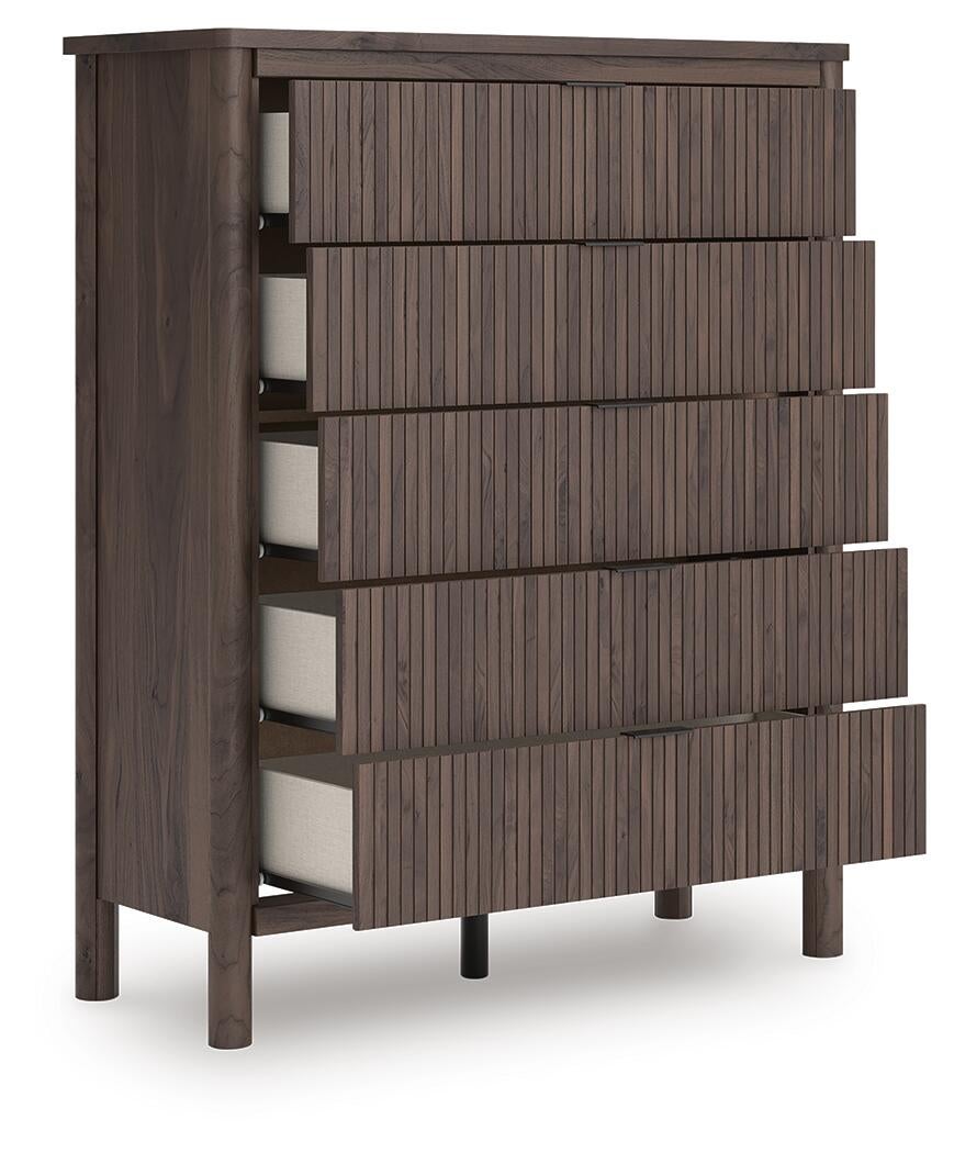 Cadmori Full Upholstered Panel Bed, Dresser and Mirror