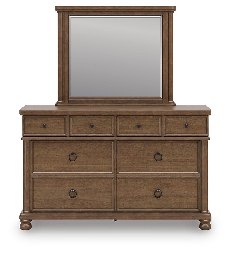 Chadworth King Poster Bed with Mirrored Dresser and Nightstand