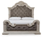 Andonhall California King Upholstered Panel Bed with Mirrored Dresser
