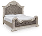 Andonhall California King Upholstered Panel Bed with Mirrored Dresser