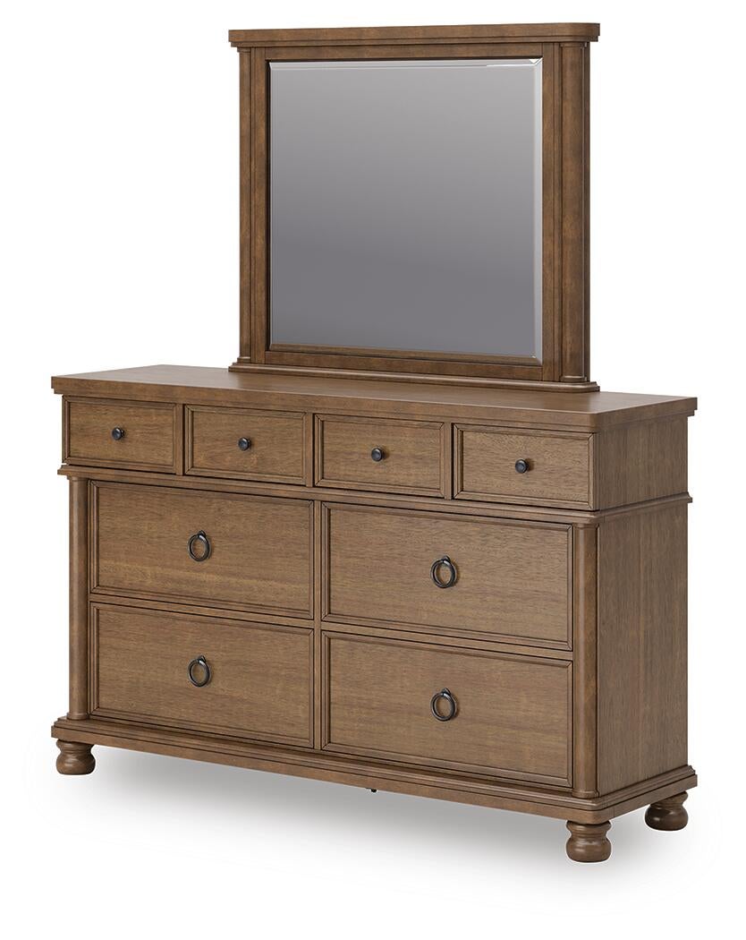 Chadworth Queen Poster Bed with Mirrored Dresser and Nightstand