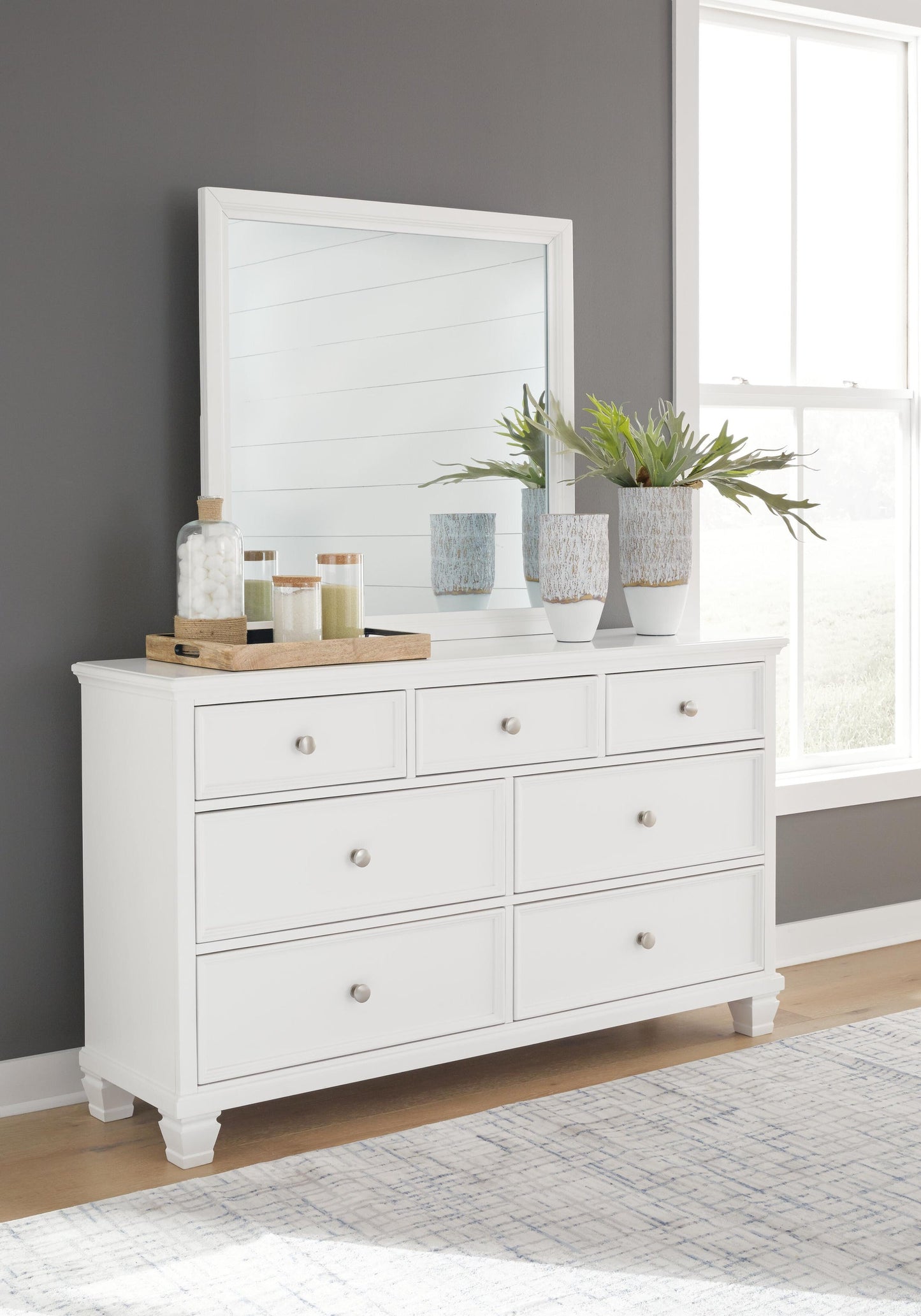 Fortman California King Panel Storage Bed, Dresser, Mirror and Nightstand