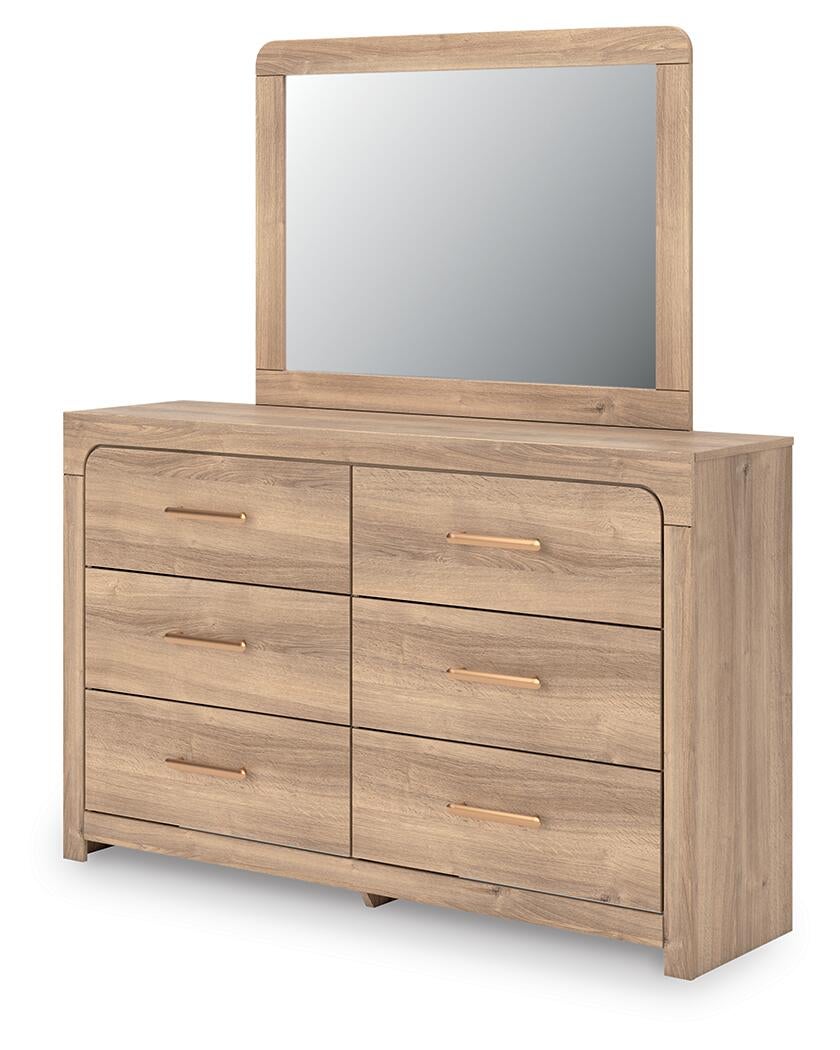 Hollymount Queen Upholstered Platform Bed, Dresser, Mirror and Nightstand