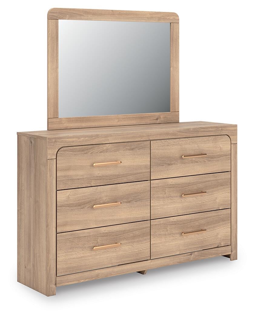 Hollymount Queen Upholstered Panel Bed, Dresser and Mirror