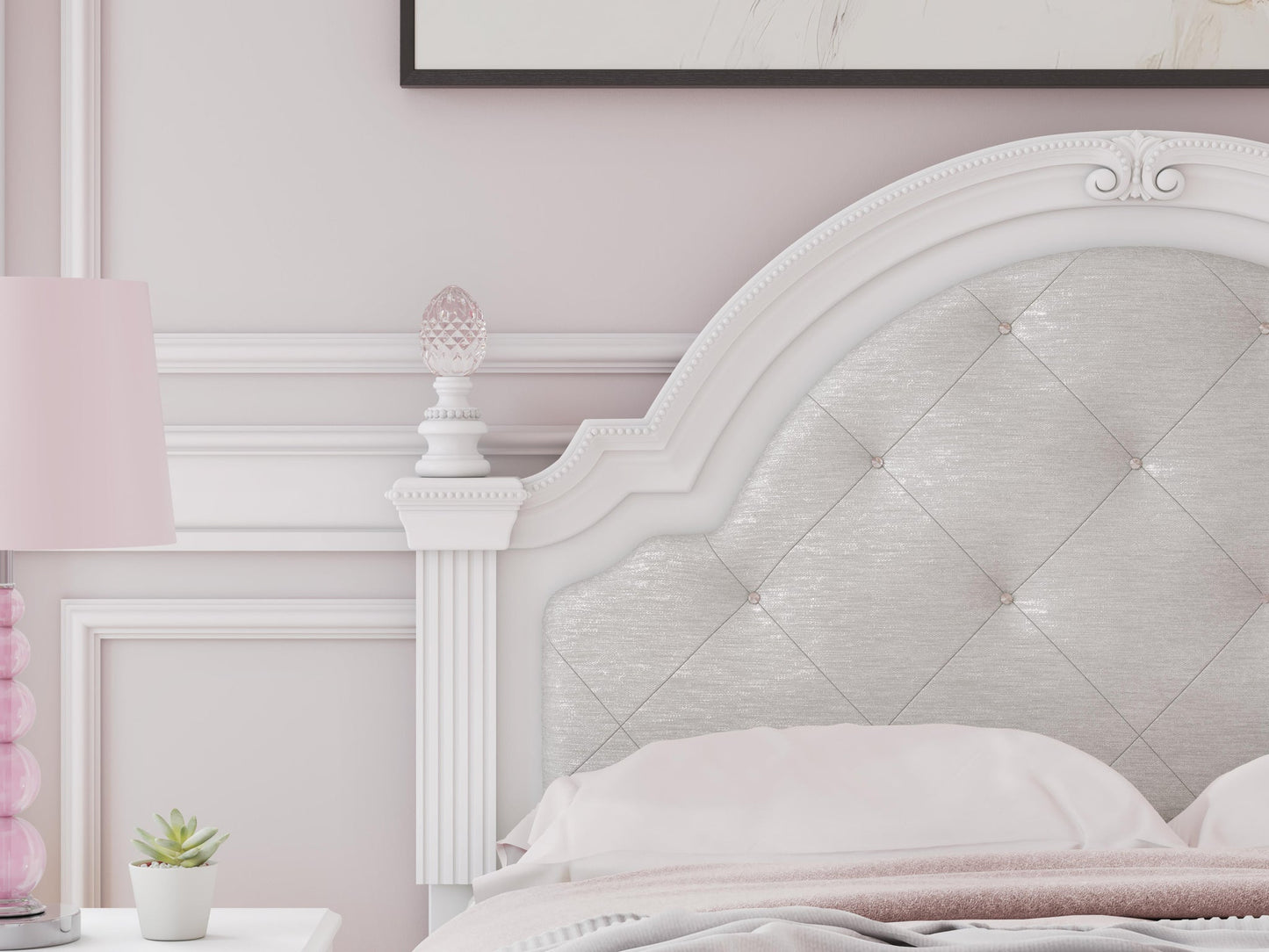 Maylilly Full Upholstered Panel Bed, Dresser, Mirror and Nightstand