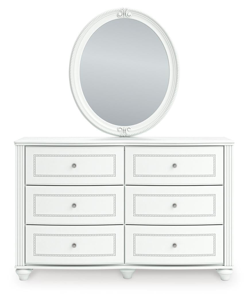 Maylilly Full Upholstered Panel Bed, Dresser and Mirror