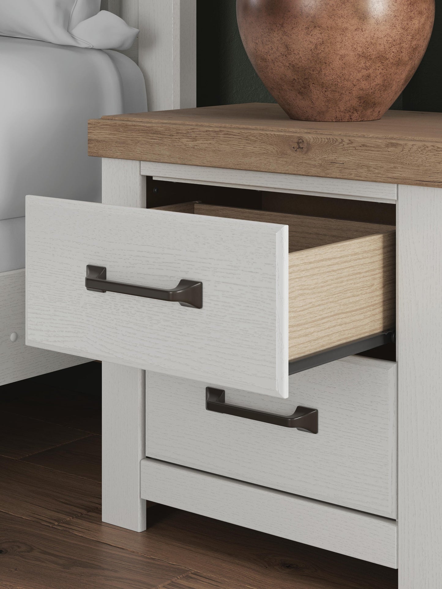 Savonport King Panel Bed with Storage, Dresser, Mirror, Chest and Nightstand