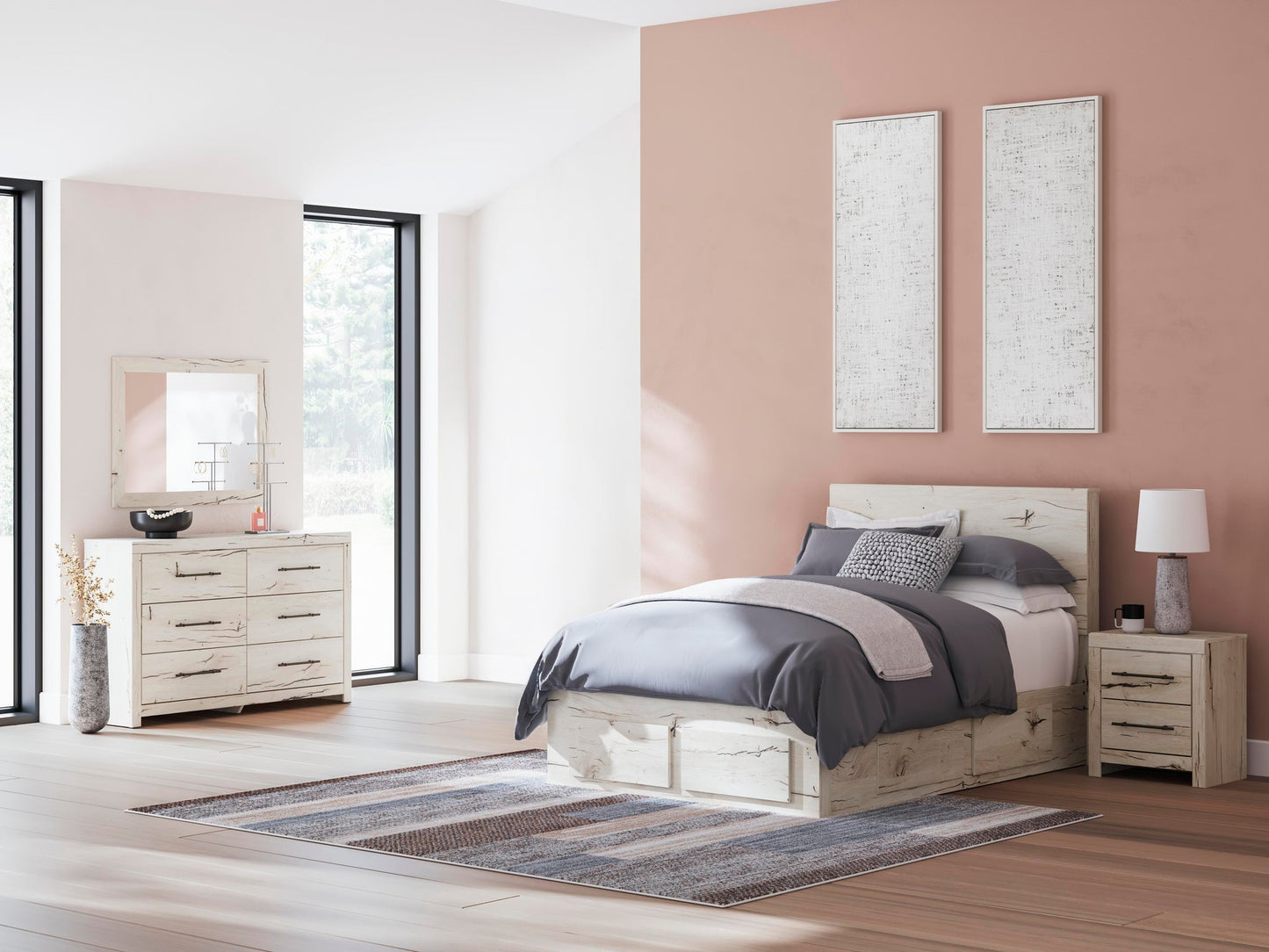Lawroy Full Panel Storage Bed, Dresser, Mirror and Nightstand