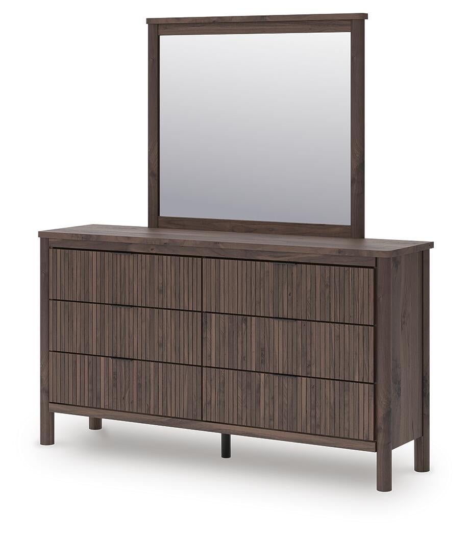 Cadmori Full Upholstered Panel Platform Bed, Dresser, Mirror and Nightstand