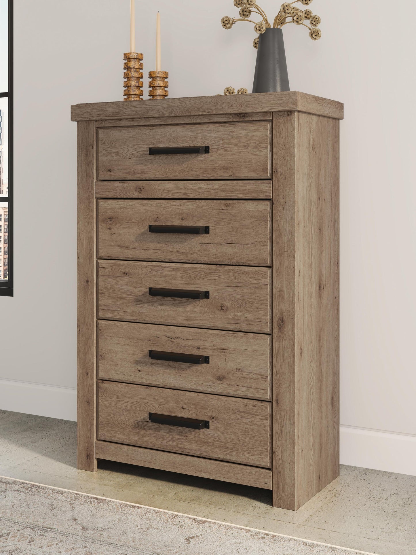 Garistyn King Panel Bed, Dresser, Mirror, Chest and Nightstand